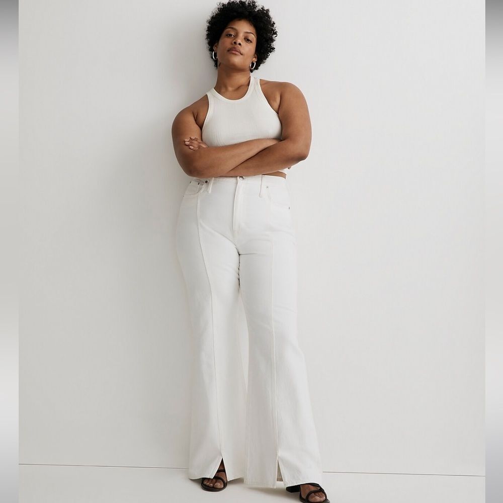 Madewell Baggy Flare Jeans Front Slit Edition in Tile White 31 NWOT
